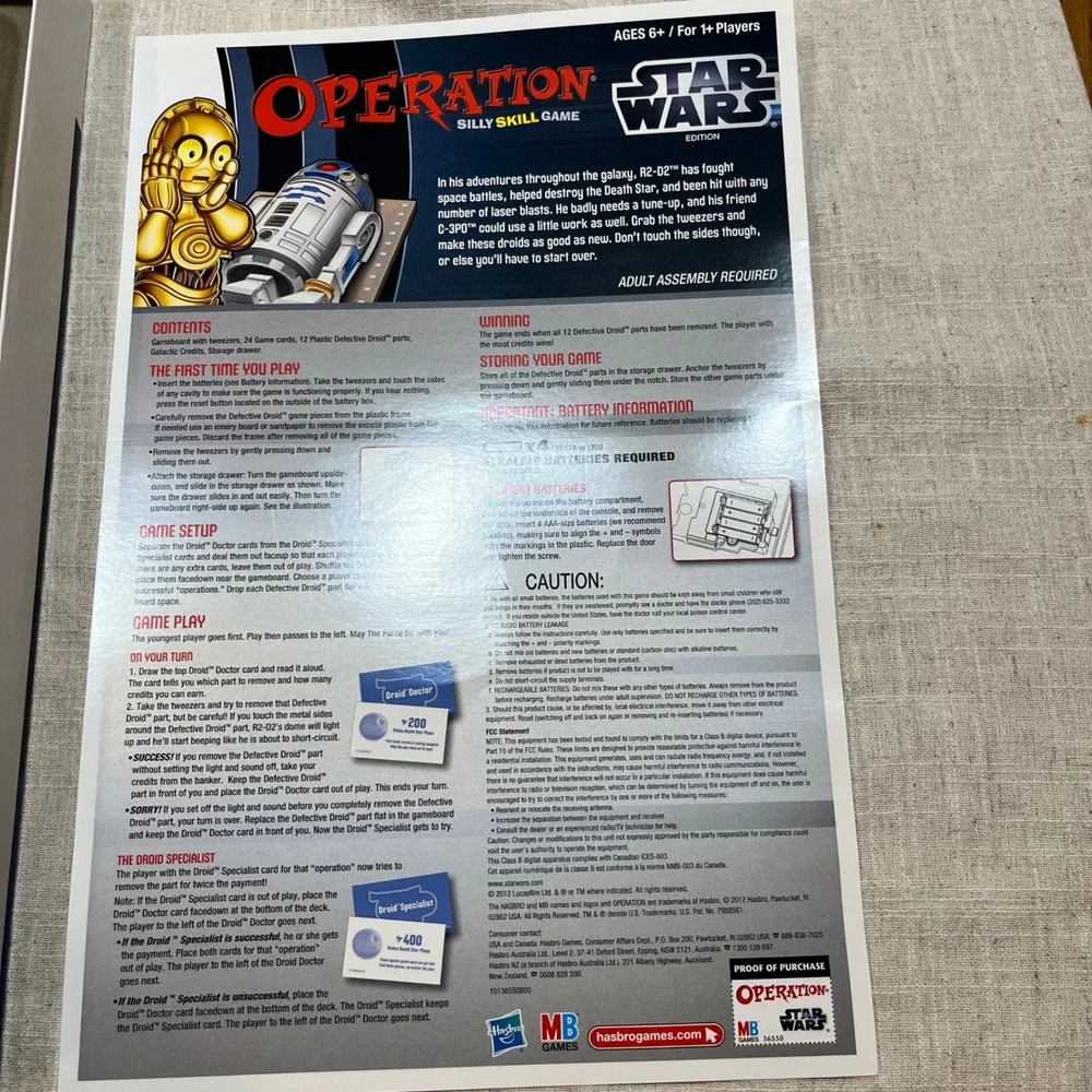 Star Wars Operation‎ Game Silly Skill Game R2-D2 Hasbro 2012